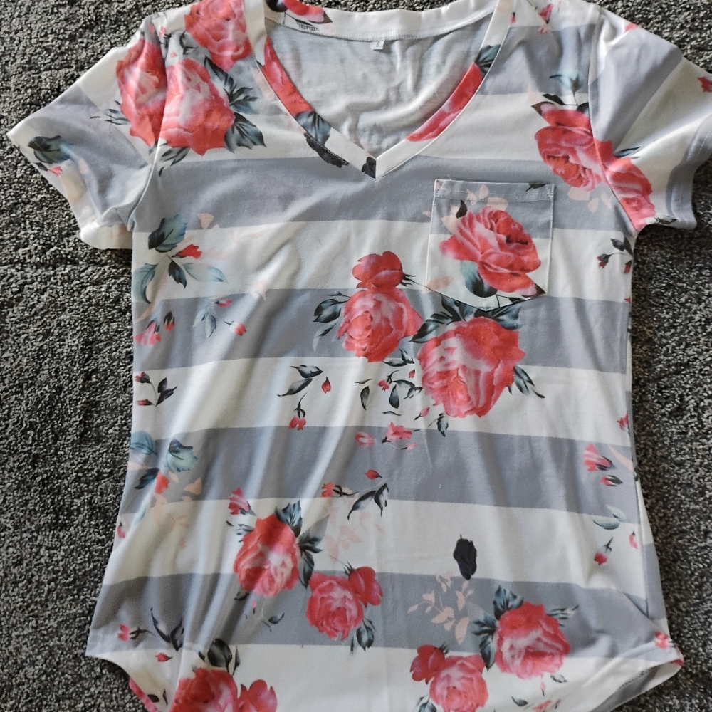Floral Striped Short Sleeve Tee